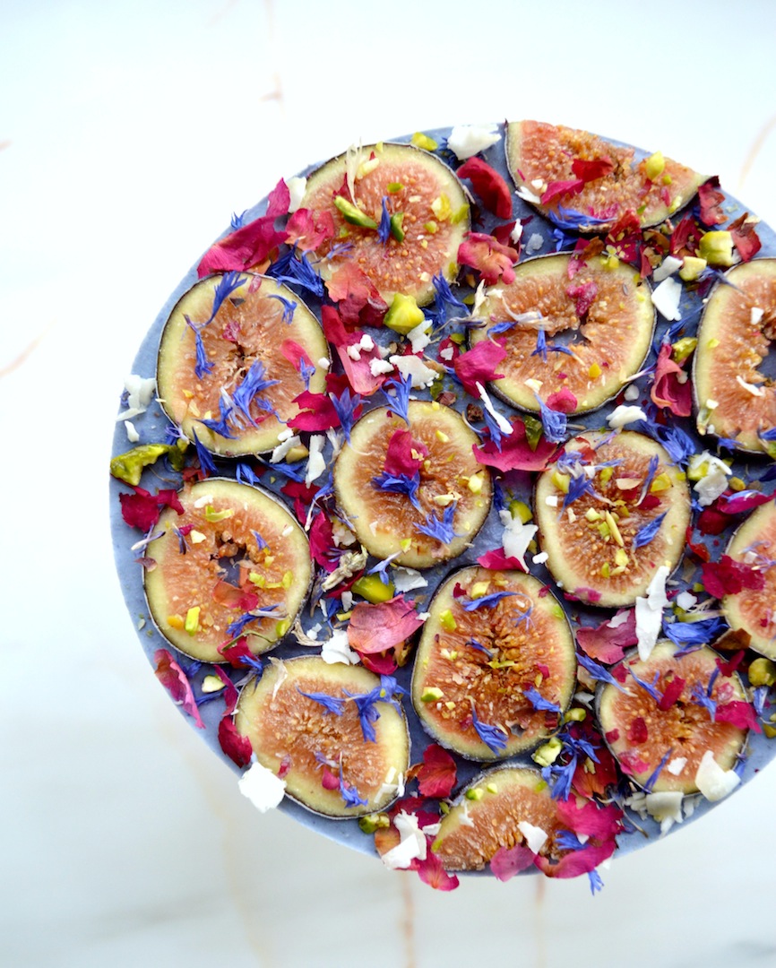 Blue Matcha & Fig 'Kaleidoscope' Cheesecake (Raw, Vegan) by Plantbased Baker