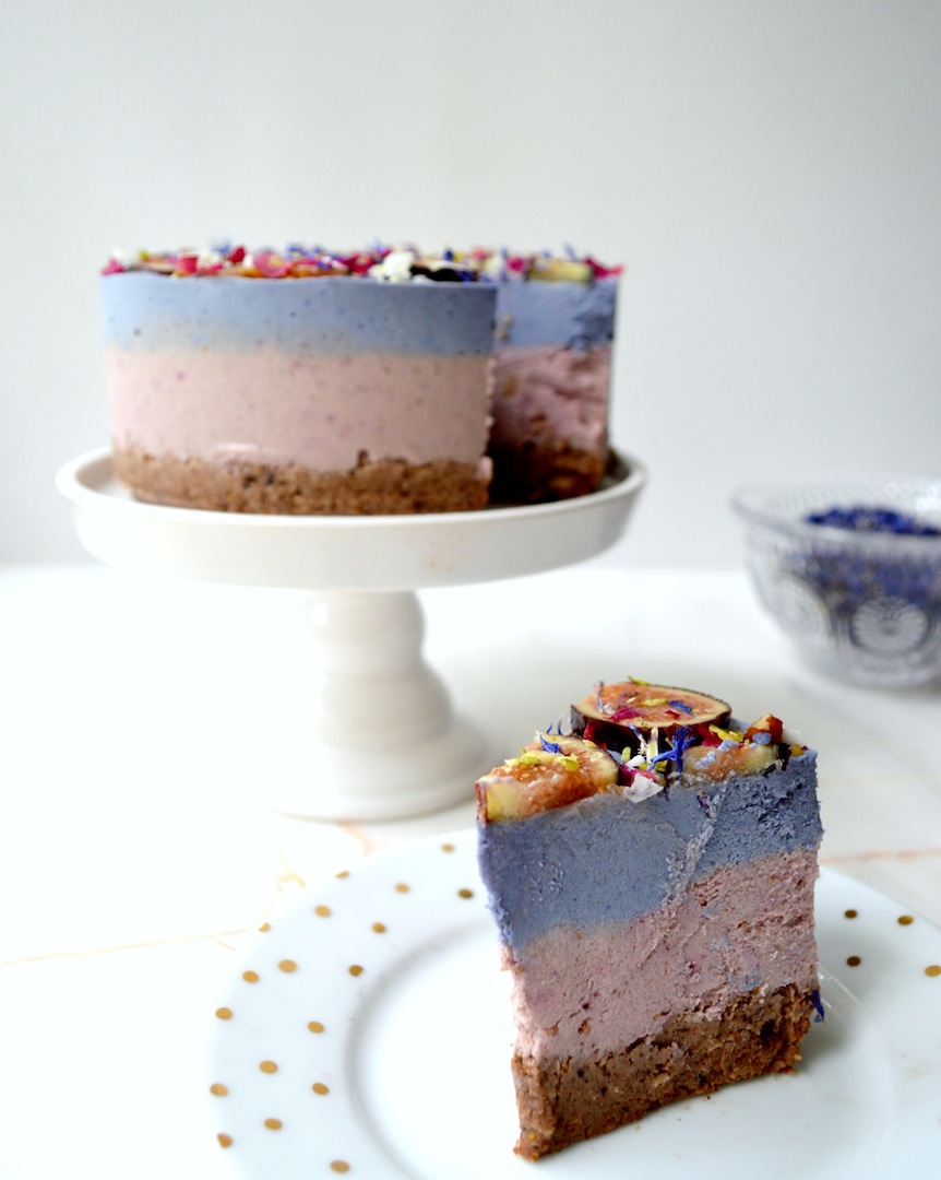 Blue Matcha & Fig 'Kaleidoscope' Cheesecake (Raw, Vegan) by Plantbased Baker