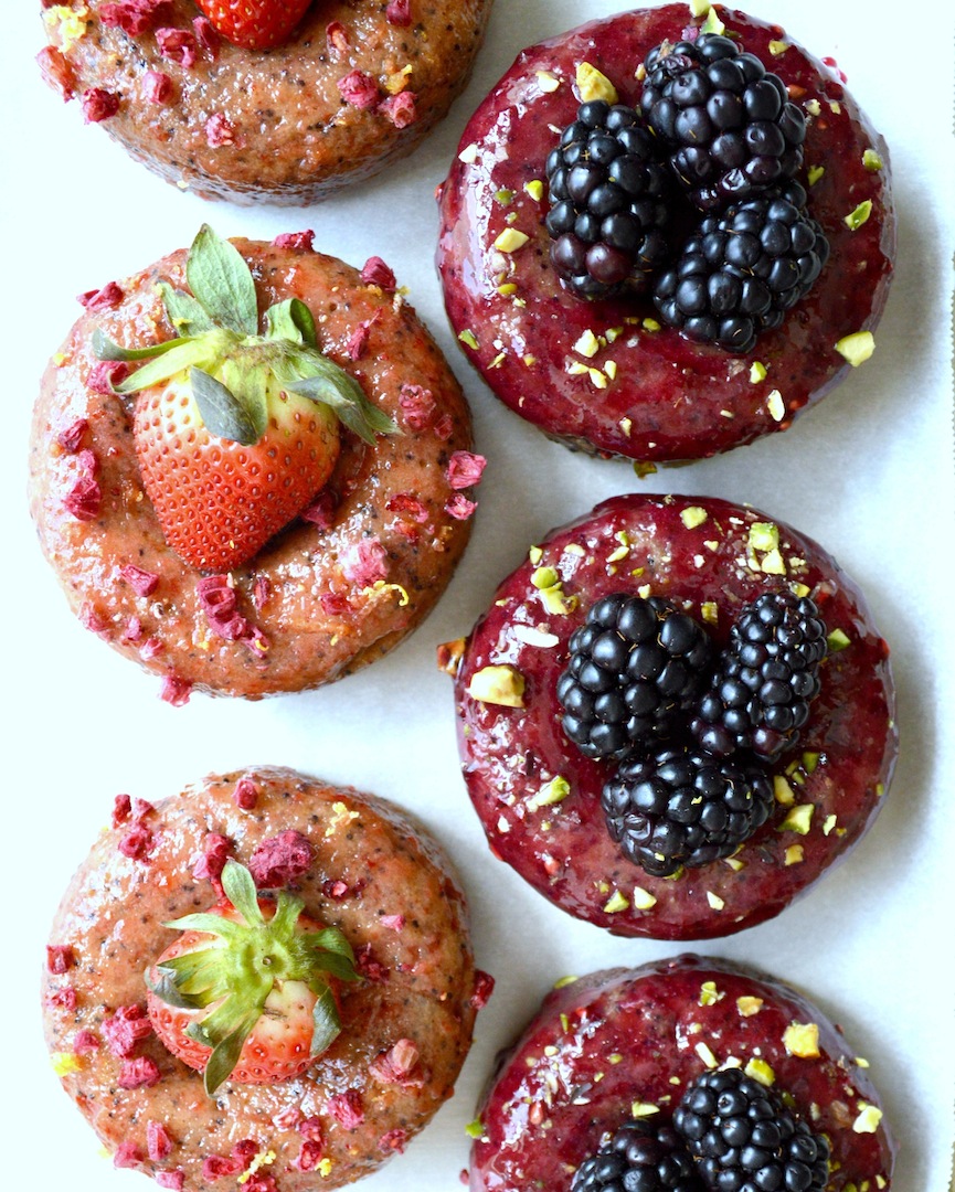 Lemon  Poppyseed  Donuts  with  Blackberry  Lavender  and  Strawberry  Glaze    (Gluten-Free,  Vegan) by Plantbased Baker