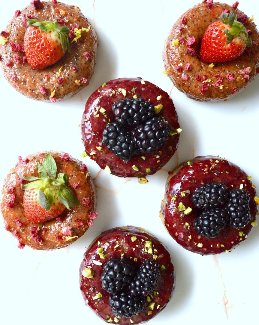 Lemon  Poppyseed  Donuts  with  Blackberry  Lavender  and  Strawberry  Glaze    (Gluten-Free,  Vegan) by Plantbased Baker