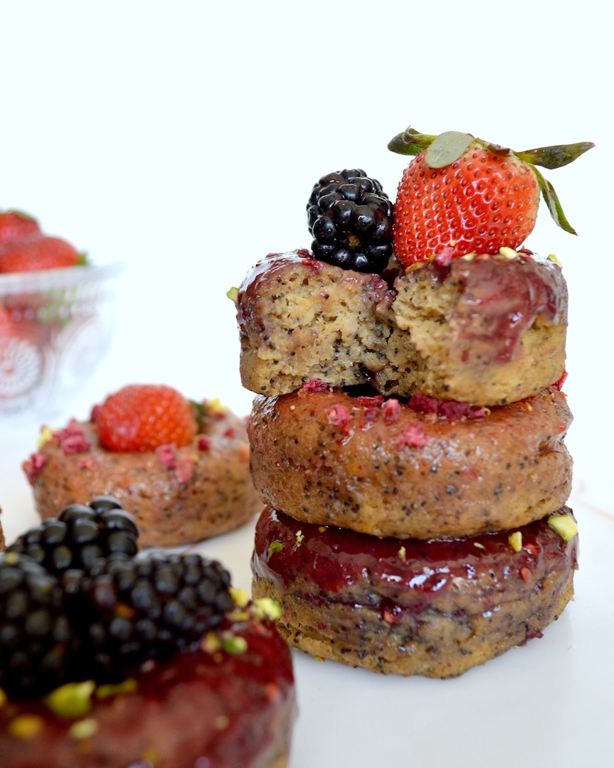 Lemon  Poppyseed  Donuts  with  Blackberry  Lavender  and  Strawberry  Glaze    (Gluten-Free,  Vegan) by Plantbased Baker