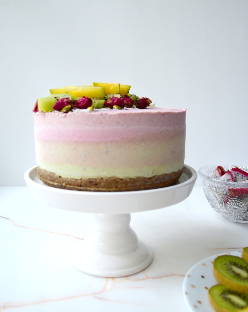 Dragonfruit Kiwi Cheesecake (Raw, Vegan) by Plantbased Baker