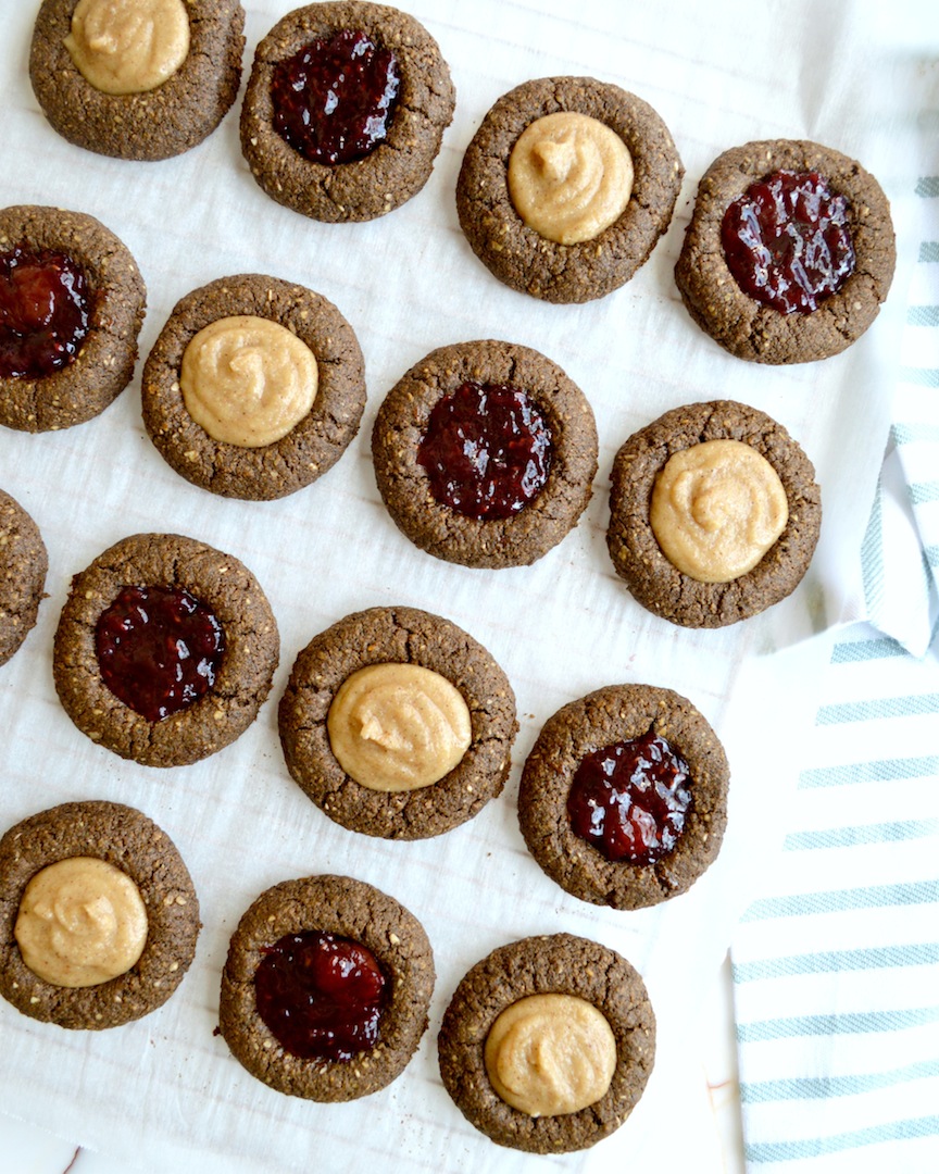 Gingerbread Thumbprint Cookies with Cashew Cream and Berry Jam (Gluten-free, Vegan) by Plantbased Baker