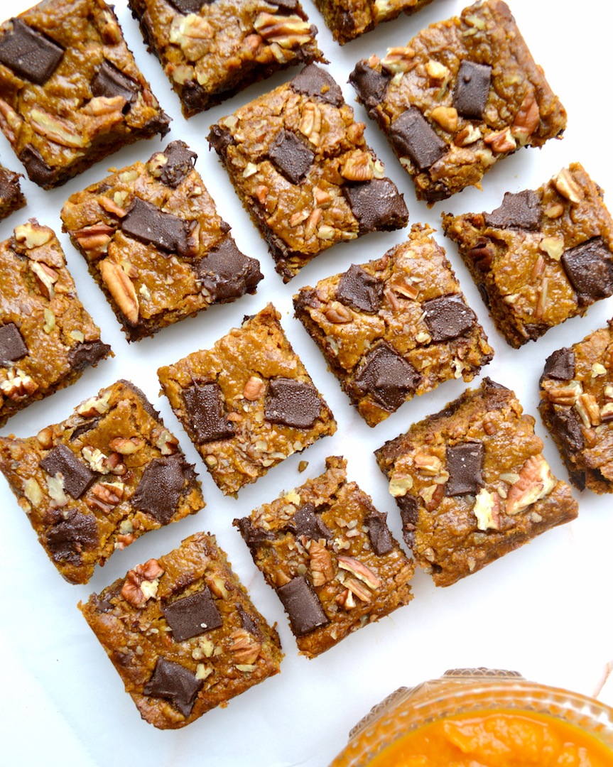 Pumpkin Pecan Chocolate Chunk Blondies (Gluten-Free, Vegan) by Plantbased Baker