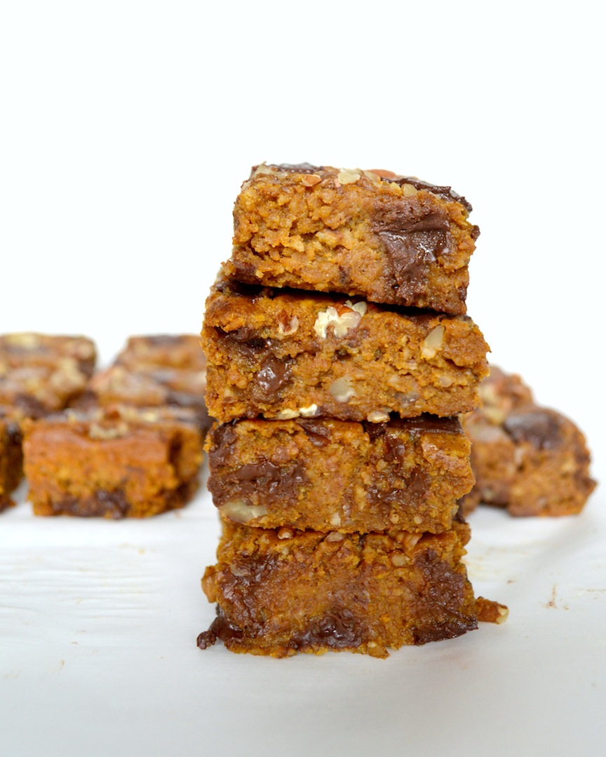 Pumpkin Pecan Chocolate Chunk Blondies (Gluten-Free, Vegan) by Plantbased Baker